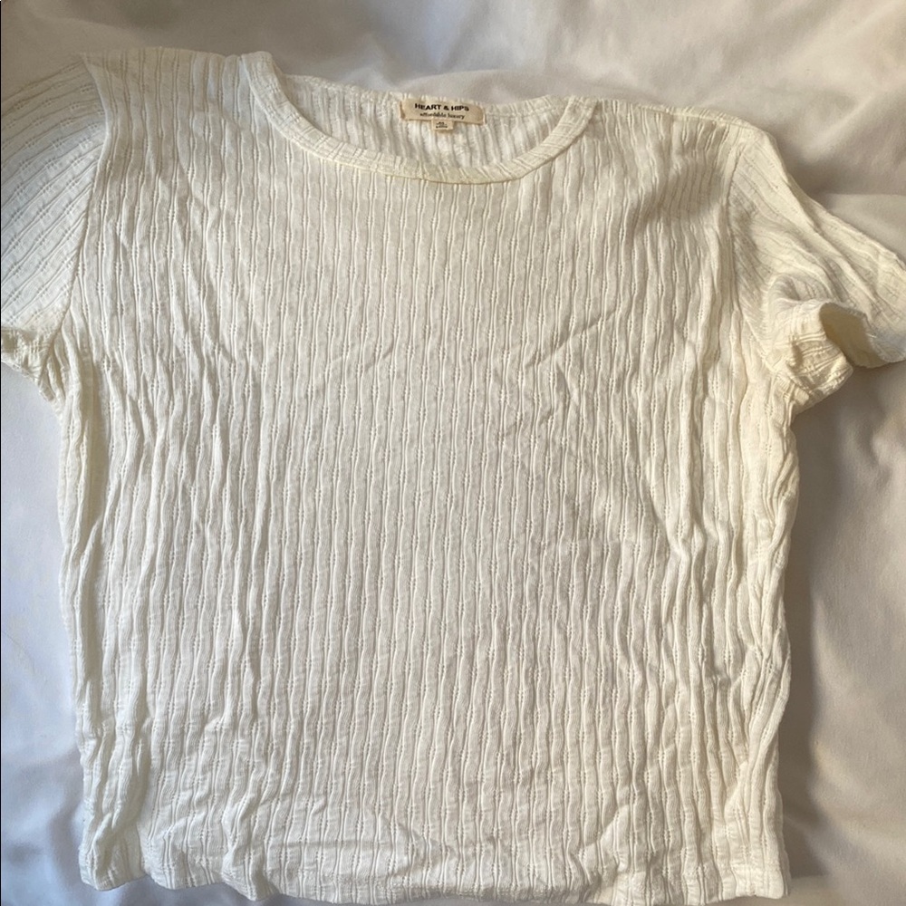 White Textured Short Sleeve Top